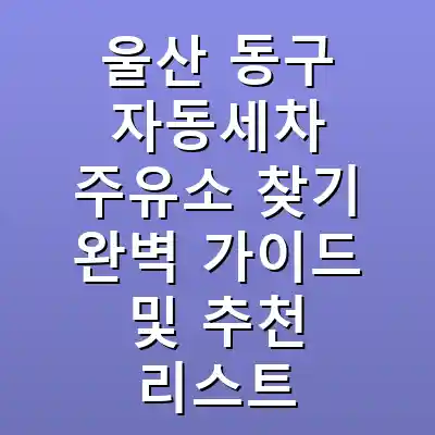 울산 동구 자동세차 주유소 찾기 완벽 가이드 및 추천 리스트